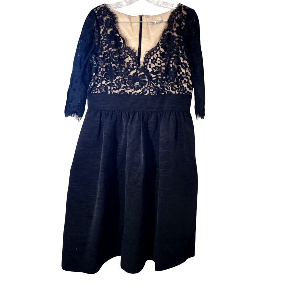 Eliza J Black Lace Bodice Nude Lining Scalloped V-Line Neckline Dress 12